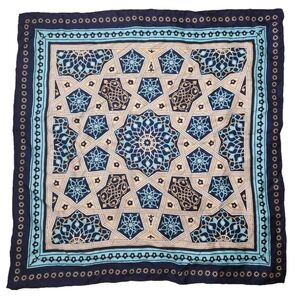 The British Museum 100% silk scarf blue geometric